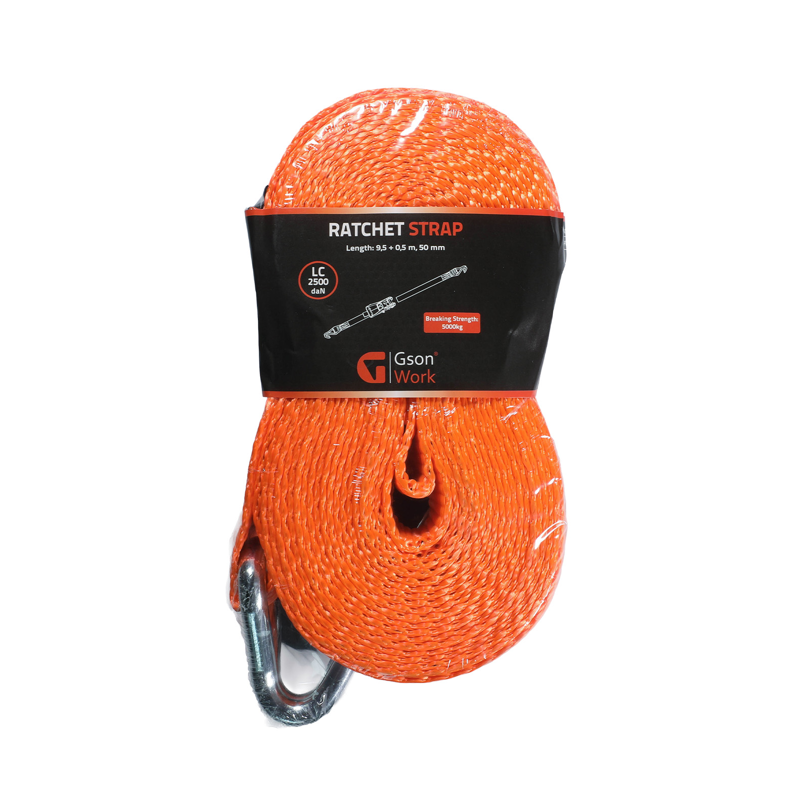310005-Ratchet-Strap Ratchet Strap Orange Color 5T 95 + 05 m 50 mm Double J Hook