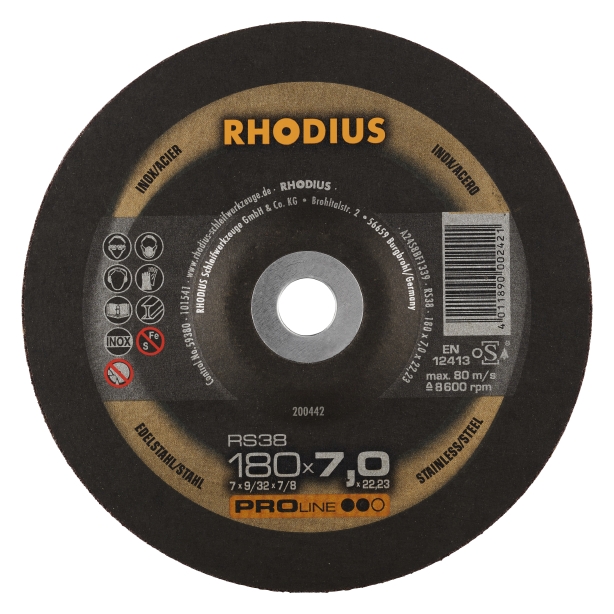 332711fe37fcba866669230e1b652e76 RHODIUS RS38 Slipskiva 180x7x22,23 (10/förp)
