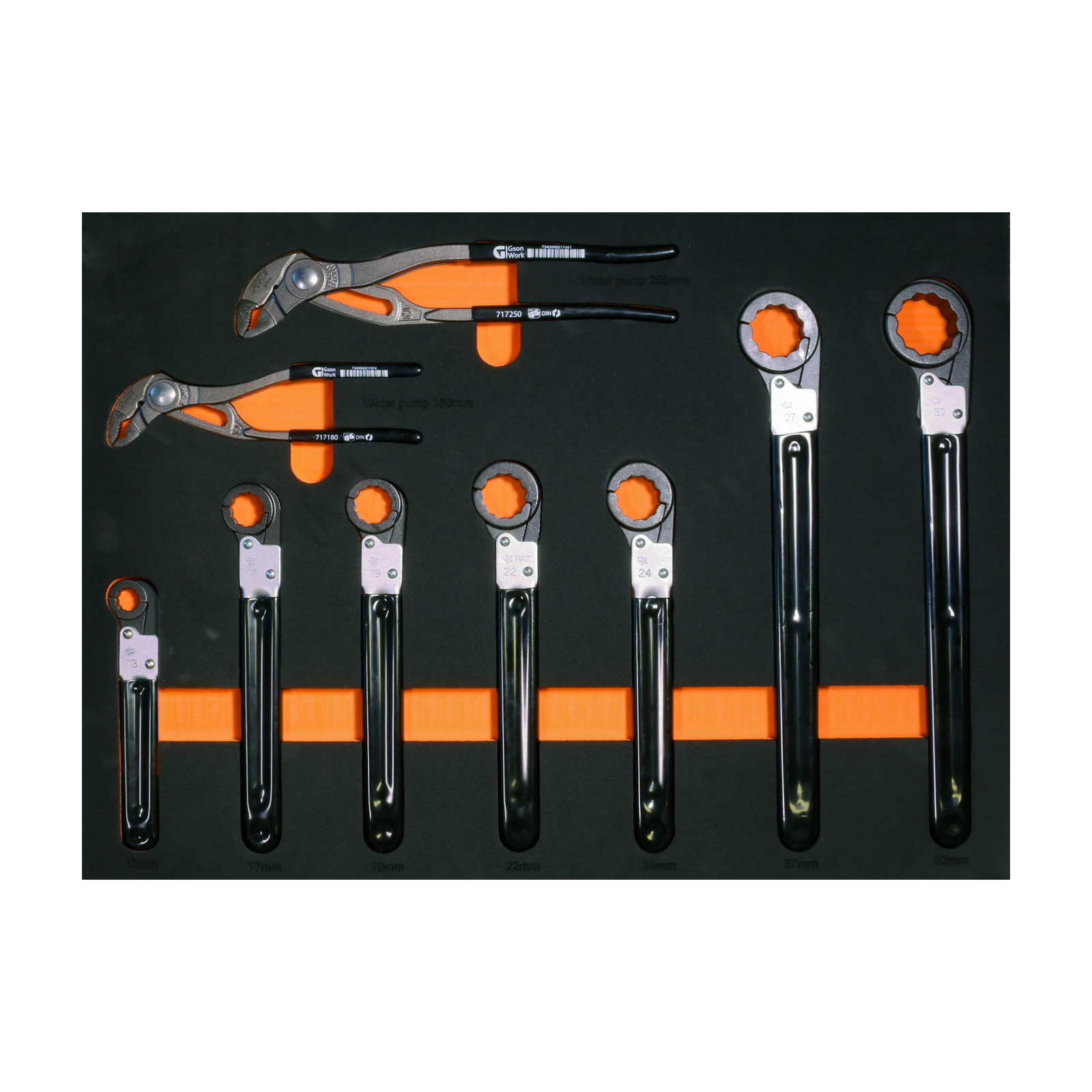 500007-Inlay-for-trolley Inlay for trolley Water Pump Pliers + Open Ratchet Wrench Set 13-32 mm