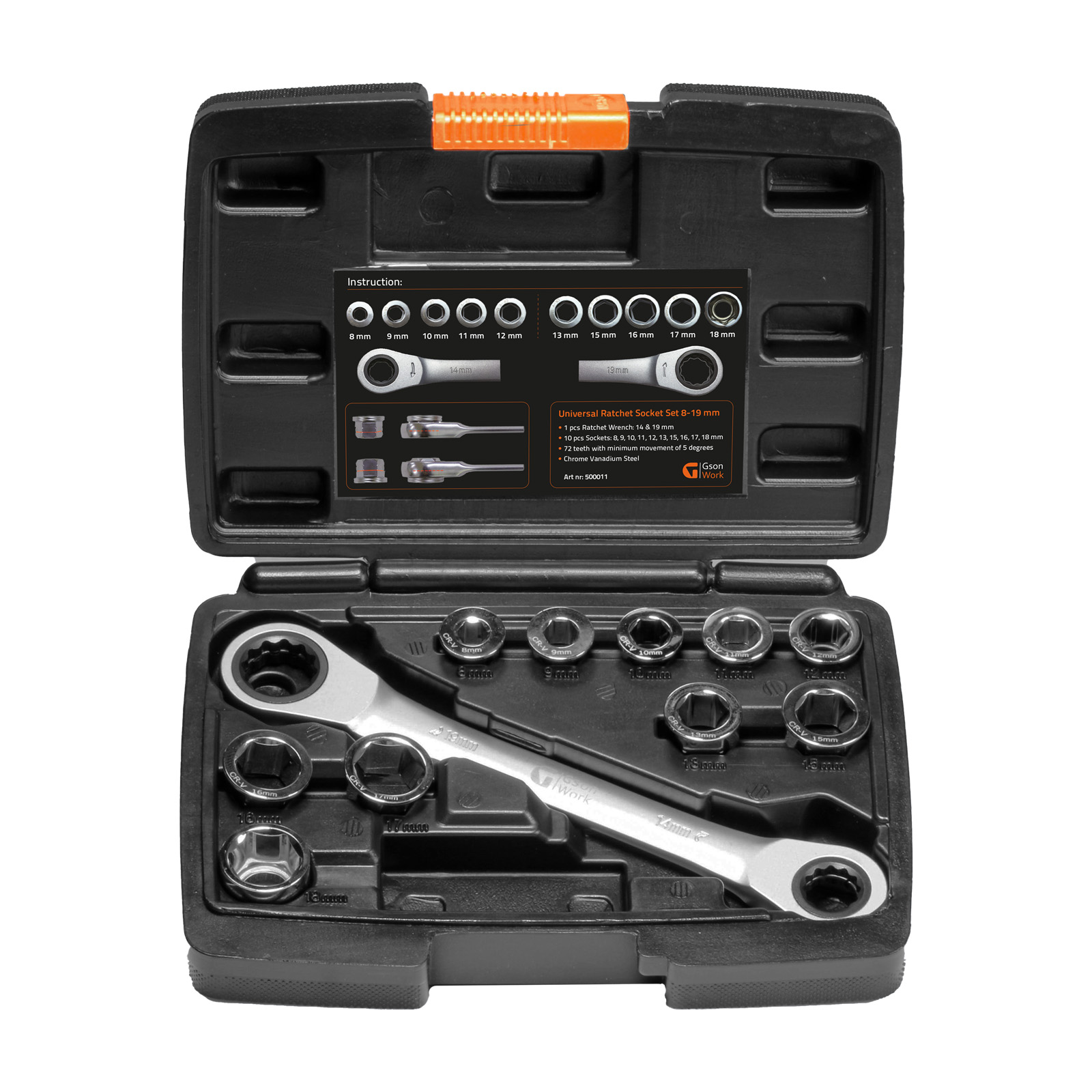 500011-Universal-Ratchet-Socket-Set Universal Ratchet Socket Set 8-19 mm
