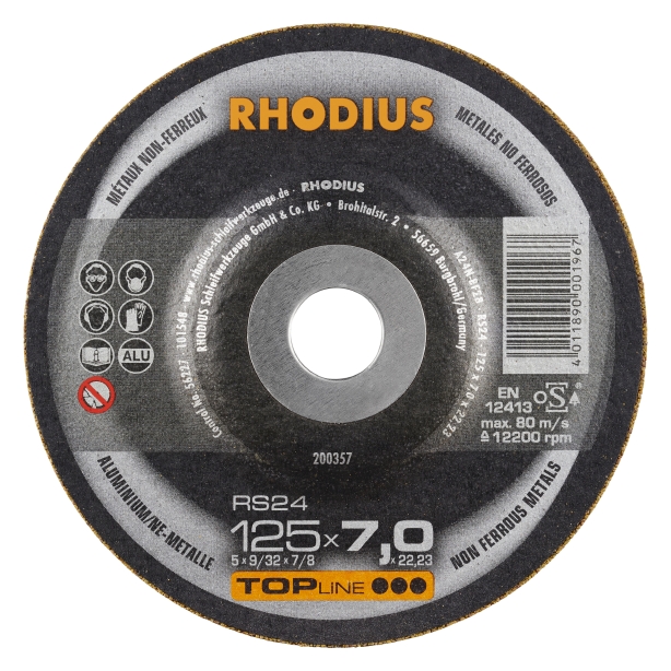 5da2cd1ee9751bf3eb5411d61f51a132 RHODIUS RS24 Slipskiva ALU 125x7,0x22,23 (25/förp)