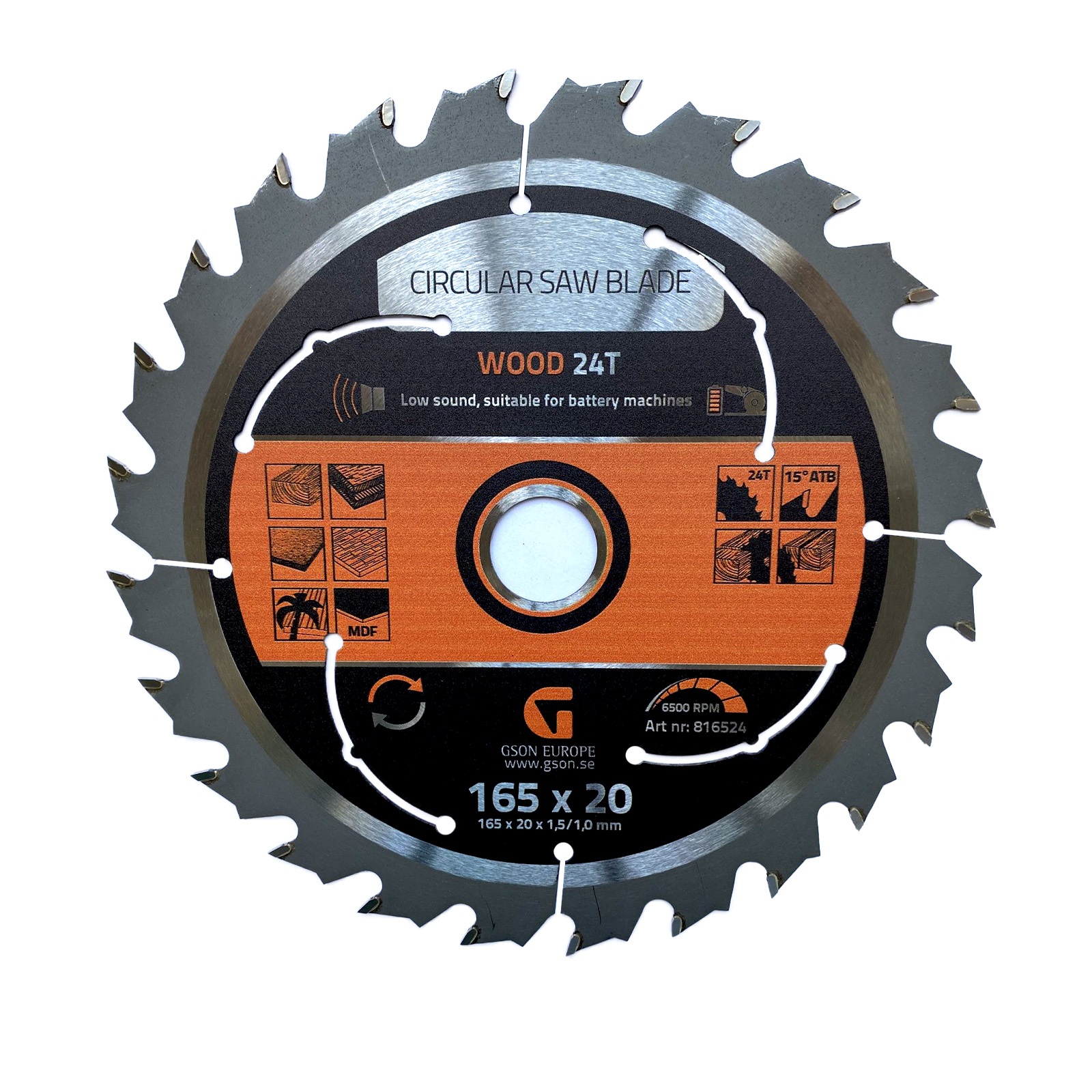 816524-Circular-Saw-Blade-Wood-24T-165 Circular Saw Blade Wood 24 T 165 x 20 x 15 / 10 mm