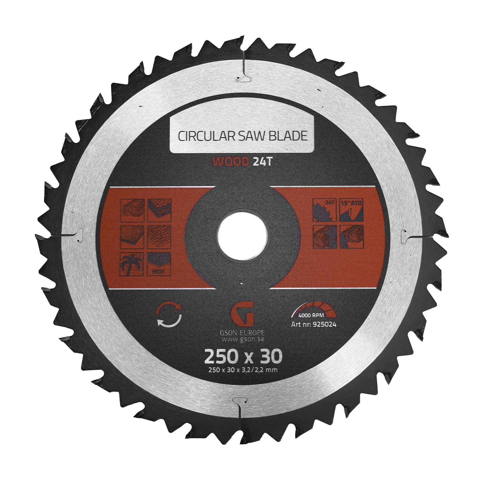 925024-Circular-Saw-Blade-Wood-250-mm-24T Circular Saw Blade Wood 24 T 250 x 30 x 32 / 22 mm