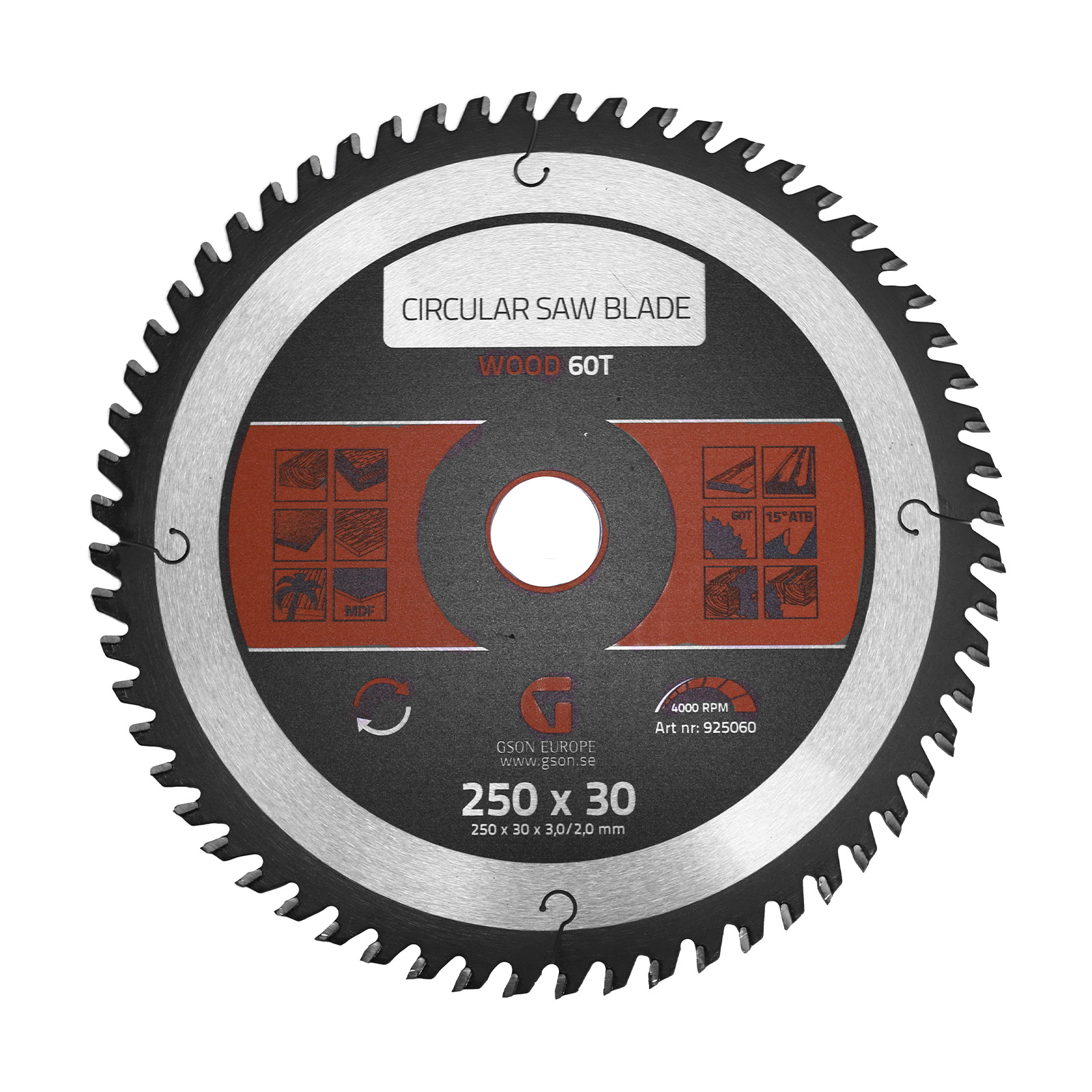 925060-Circular-Saw-Blade-Wood-250-mm-60T Circular Saw Blade Wood 60 T 250 x 30 x 30 / 20 mm