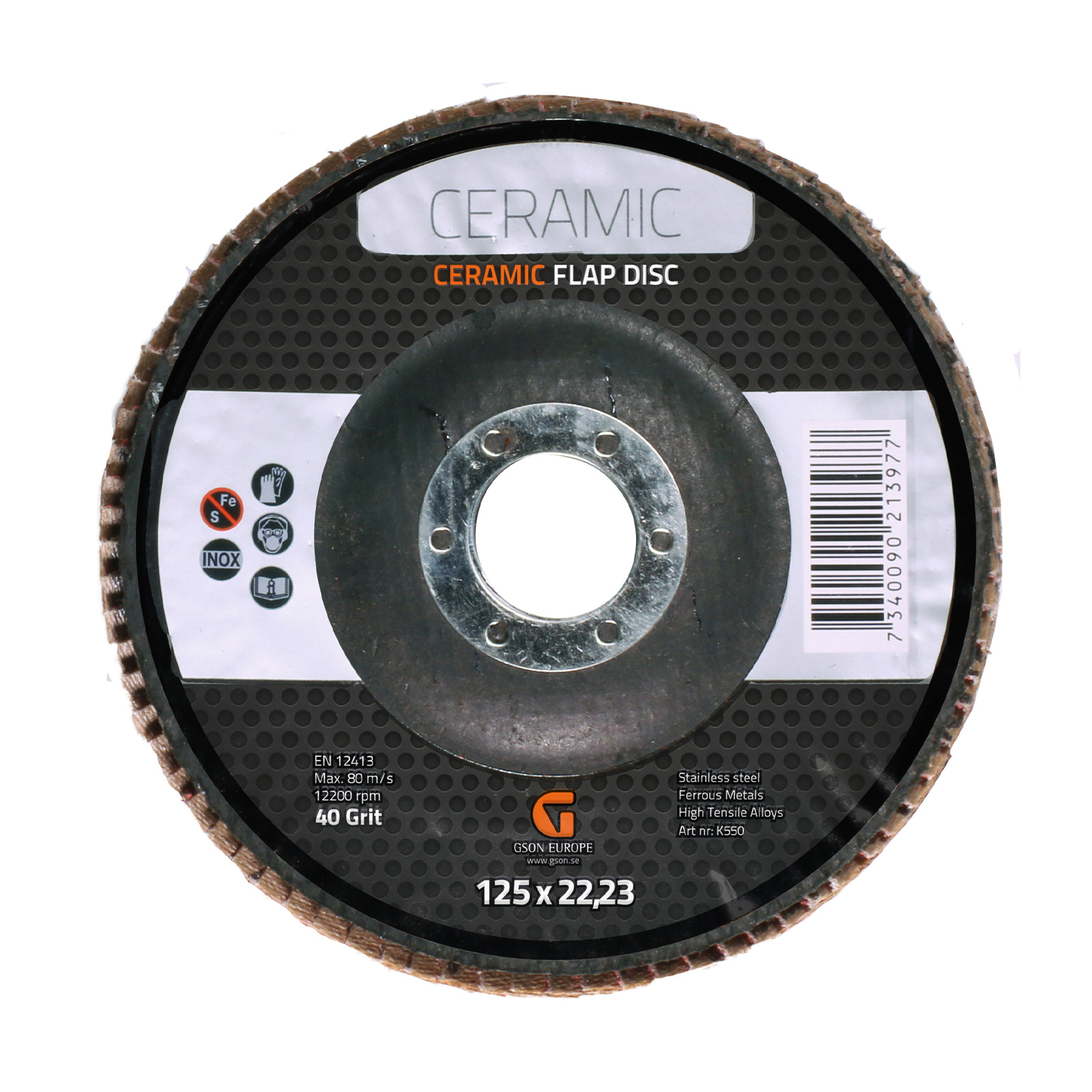 K550-Ceramic-Flap-Disc-40-Grit Ceramic Flap Disc 125 x 2223 mm 40 Grit