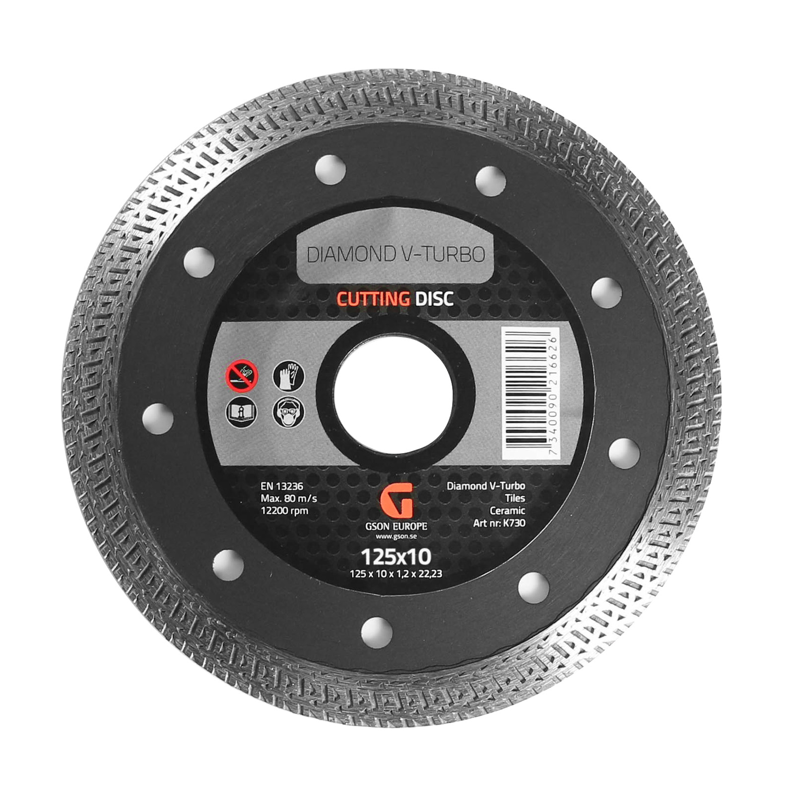 K730-Diamond-V-Turbo-Cutting-Disc-125 Diamond V-Turbo Cutting Disc 125 x 100 x 12 x 2223 mm