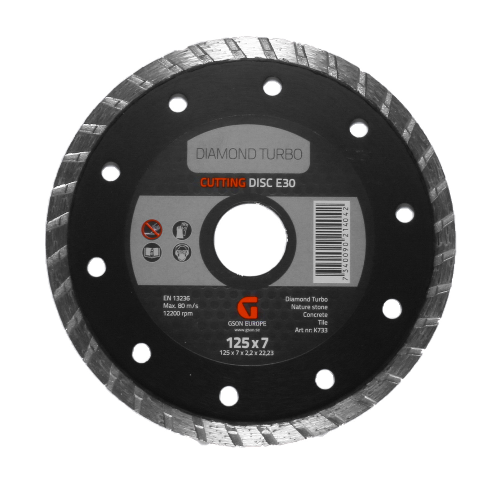 K733-Diamond-Turbo-Cutting-Disc-E30-125 Diamond Turbo Cutting Disc E30 125 x 70 x 22 x 2223 mm
