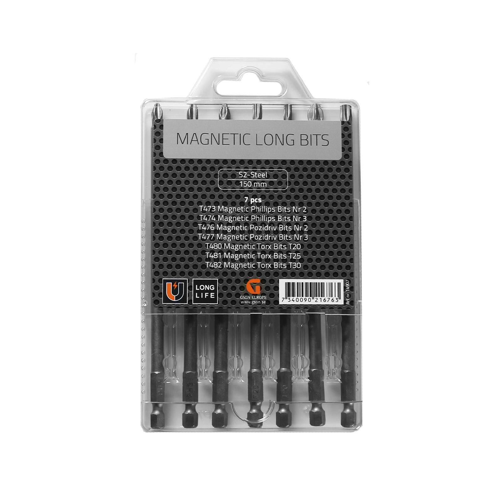 T4907-Magnetic-Long-Bits Magnetic long Bits Set 150 mm 7 delar